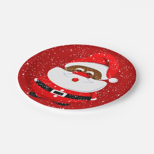 可愛いアフリカ系アメリカ人サンタクロースのクリスマス ペーパープレート (アングル)