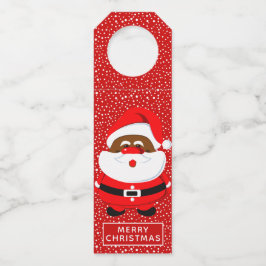 可愛いアフリカ系アメリカ人サンタクロースのクリスマス ボトルネックタグ