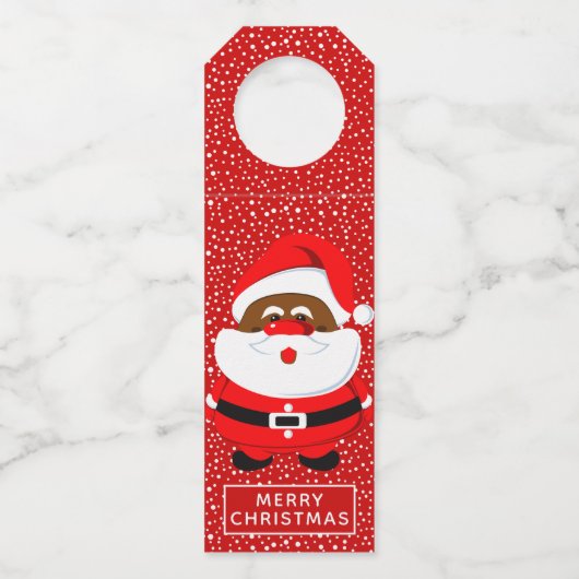 可愛いアフリカ系アメリカ人サンタクロースのクリスマス ボトルネックタグ (正面)