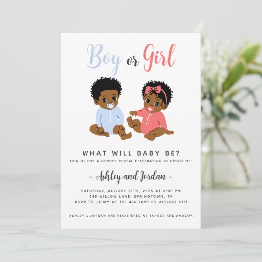 可愛いアフリカ系アメリカ人ジェンダーリビール招待状 招待状 (スタンド正面)