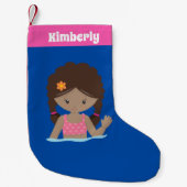 可愛いアフリカ系アメリカ人スイムガールカスタムピンクブルー スモールクリスマスストッキング (正面)