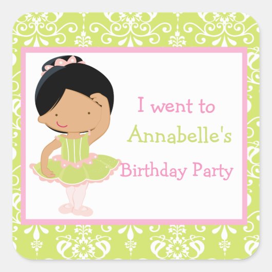 可愛いアフリカ系アメリカ人バレリーナ「行った」 スクエアシール (正面)