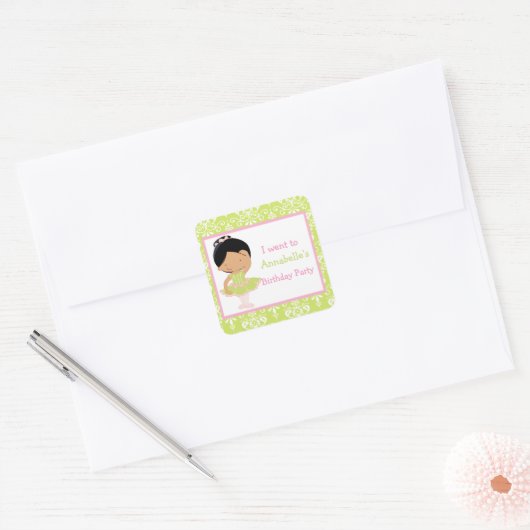 可愛いアフリカ系アメリカ人バレリーナ「行った」 スクエアシール (封筒)