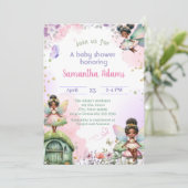 可愛いアフリカ系アメリカ人フェアリーの赤ちゃんシャワー 招待状 (スタンド正面)
