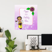可愛いアフリカ系アメリカ人フェアリーガールハッピーバースデー ポスター (ホームオフィス)