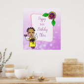 可愛いアフリカ系アメリカ人フェアリーガールハッピーバースデー ポスター (キッチン)