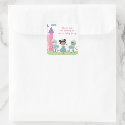 可愛いアフリカ系アメリカ人プリンセスとナイトのステッカー スクエアシール (バッグ)