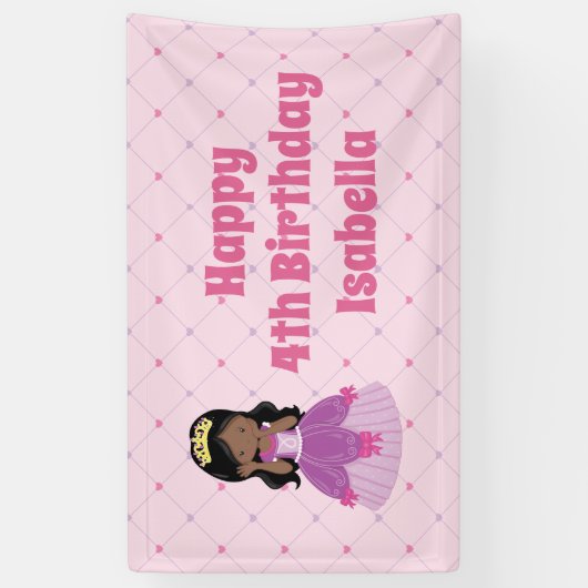 可愛いアフリカ系アメリカ人プリンセスピンク誕生日パーティー 横断幕 (縦)