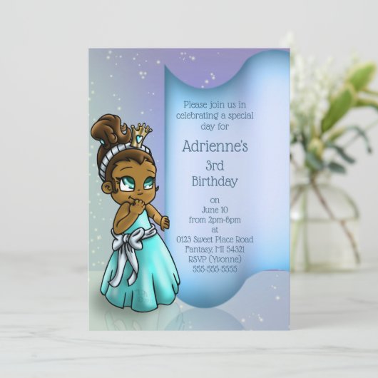 可愛いアフリカ系アメリカ人プリンセス誕生会 招待状 (スタンド正面)