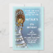 可愛いアフリカ系アメリカ人プリンセス誕生会 招待状 (正面)