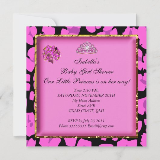 可愛いアフリカ系アメリカ人ベビーシャワーピンキヒョウ 招待状 (裏面)