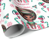可愛いアフリカ系アメリカ人小妖精や小人ガールクリスマス ラッピングペーパー (ロールコーナー)