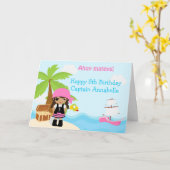 可愛いアフリカ系アメリカ人海賊少女バースデーパーティー カード (黄色い花)