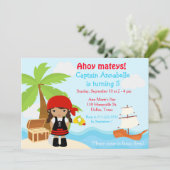 可愛いアフリカ系アメリカ人海賊少女バースデーパーティー 招待状 (スタンド正面)