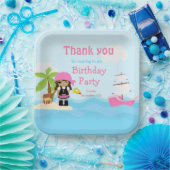 可愛いアフリカ系アメリカ人海賊少女ピンク誕生日 ペーパープレート (パーティー)