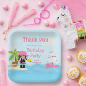 可愛いアフリカ系アメリカ人海賊少女ピンク誕生日 ペーパープレート (パーティー)