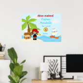 可愛いアフリカ系アメリカ人海賊少女誕生日ポスター ポスター (ホームオフィス)