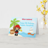 可愛いアフリカ系アメリカ人海賊少女誕生日レッド カード (黄色い花)