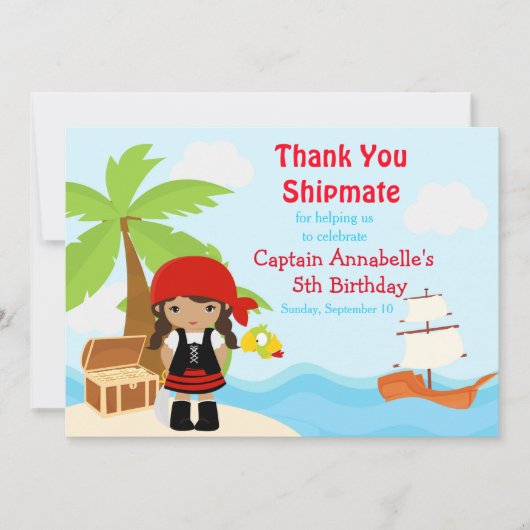 可愛いアフリカ系アメリカ人海賊少女誕生日レッド サンキューカード (正面)