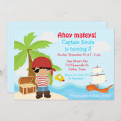 可愛いアフリカ系アメリカ人海賊少年バースデーパーティー 招待状 (正面/裏面)