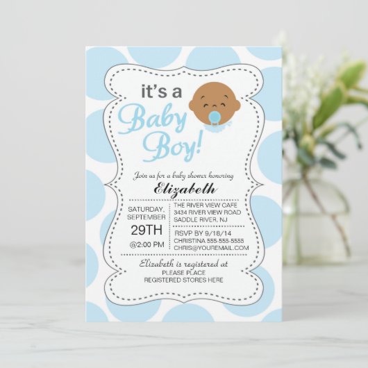 可愛いアフリカ系アメリカ人男の赤ちゃんの赤ちゃん 招待状 (スタンド正面)