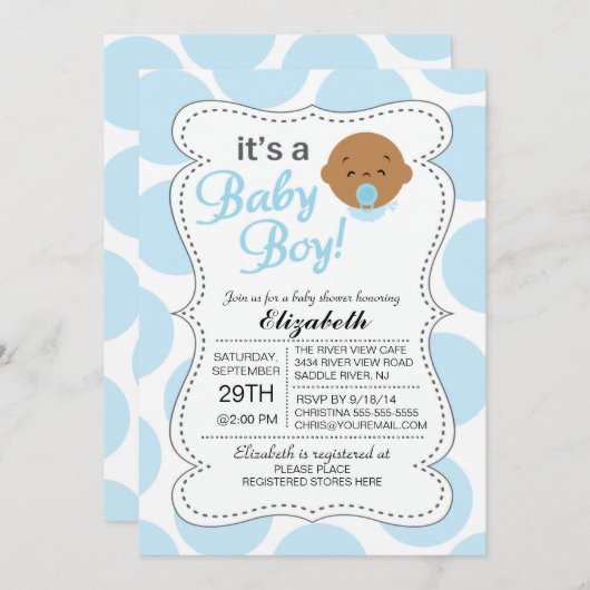 可愛いアフリカ系アメリカ人男の赤ちゃんの赤ちゃん 招待状 (正面/裏面)