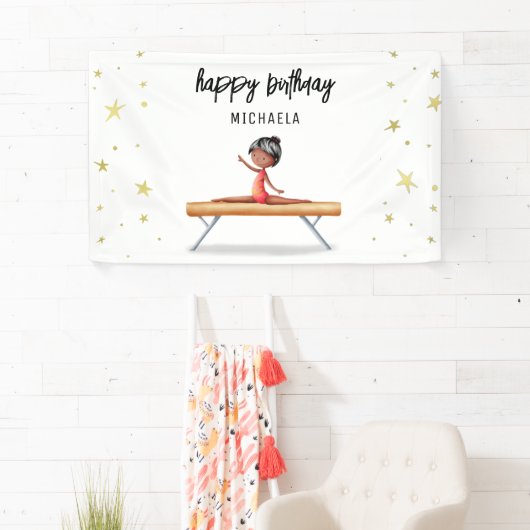 可愛いアフリカ系アメリカ体操誕生日 横断幕 (インサイチュ)
