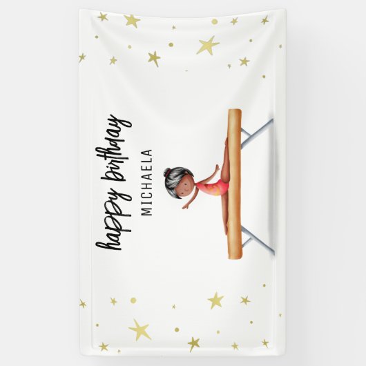 可愛いアフリカ系アメリカ体操誕生日 横断幕 (縦)