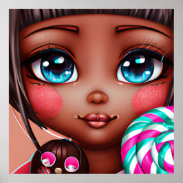 可愛いアフロ飴ガールポスター ポスター