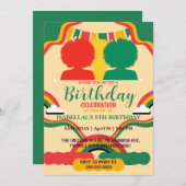 可愛いアフロ・アフリカ系アメリカ人ガールズバースデーパーティー 招待状 (正面/裏面)