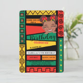 可愛いアフロ・アフリカ系アメリカ人ガールズバースデーパーティー 招待状 (スタンド正面)