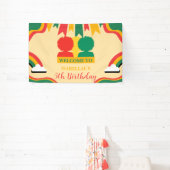 可愛いアフロ・アフリカ系アメリカ人ガールズバースデーパーティー 横断幕 (インサイチュ)