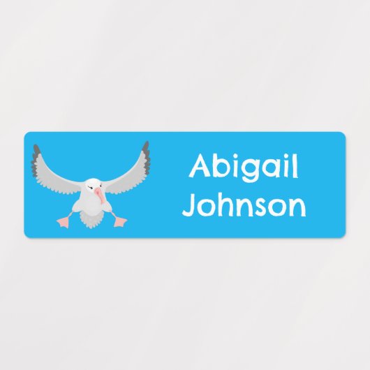 可愛いアホウドリ飛んでいるスのパーソナライズされた漫画 ラベル (デザイン2)