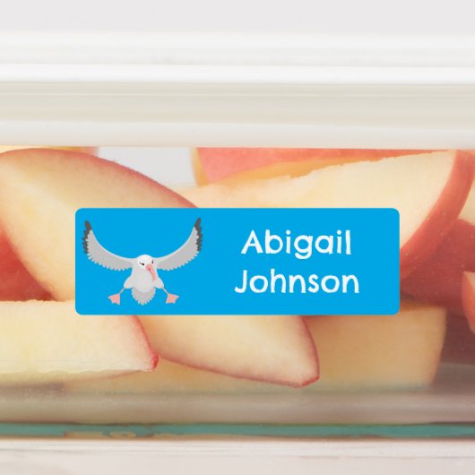 可愛いアホウドリ飛んでいるスのパーソナライズされた漫画 ラベル (貼付)