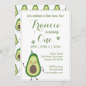 可愛いアボカドのパーソナライズされた第1バースデーホワイトBG 招待状 (正面/裏面)