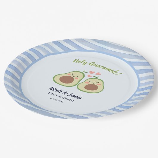 可愛いアボカド男女兼用ツインベビーシャワー ペーパープレート (アングル)