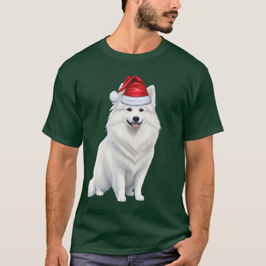 可愛いアメリカのエスキモー犬の愛おもしろい者クリスマス Tシャツ (正面)