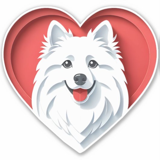 可愛いアメリカエスキモー犬の恋人パピーハートアート シール (正面)