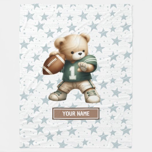 可愛いアメリカンフットボールのテディベアパーソナライズされたGIF フリースブランケット (正面)