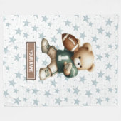 可愛いアメリカンフットボールのテディベアパーソナライズされたGIF フリースブランケット (正面(横))