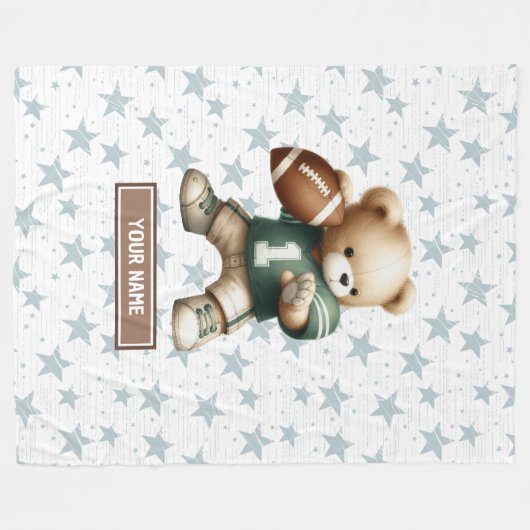 可愛いアメリカンフットボールのテディベアパーソナライズされたGIF フリースブランケット (正面(横))