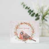 可愛いアメリカンロビンの水色クリスマスバード シーズンポストカード (スタンド正面)