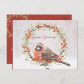 可愛いアメリカンロビンの水色クリスマスバード シーズンポストカード (正面/裏面)