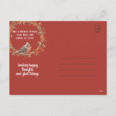 可愛いアメリカンロビンの水色クリスマスバード シーズンポストカード (裏面)