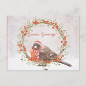 可愛いアメリカンロビンの水色クリスマスバード シーズンポストカード (正面)