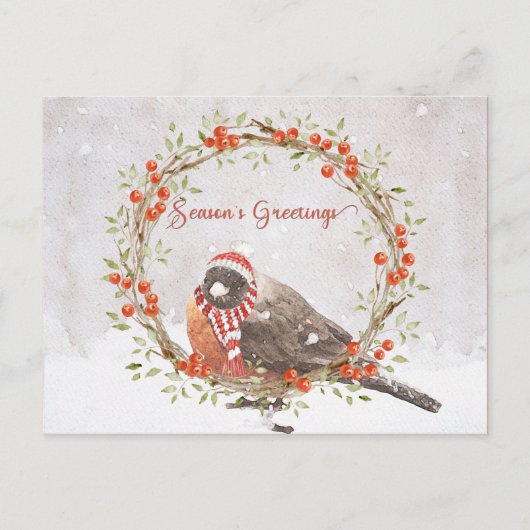 可愛いアメリカンロビンの水色クリスマスバード シーズンポストカード (正面)