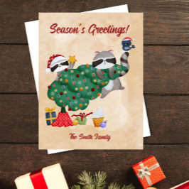 可愛いアライグマ水色クリスマス シーズンポストカード