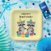 可愛いアライグマ誕生日パーティー淡い黄色 ペーパープレート (パーティー)