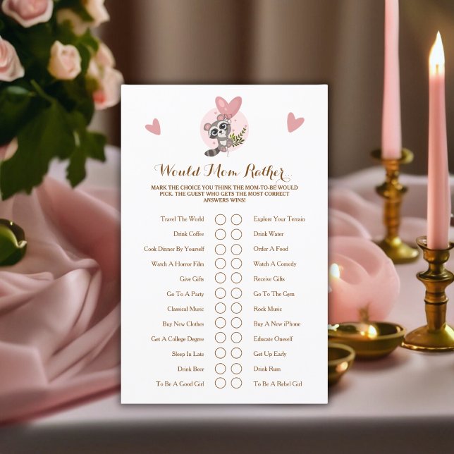 可愛いアライグマ赤ちゃんシャワーのゲームは母にむしろ… (Cute Raccoon Baby Shower Game Would Mom Rather..)