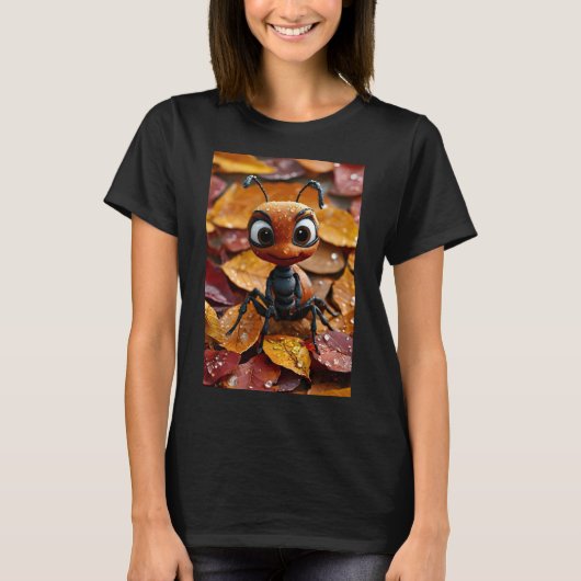 可愛いアリの秋の葉っぱ 女性用Tシャツ Tシャツ (正面)